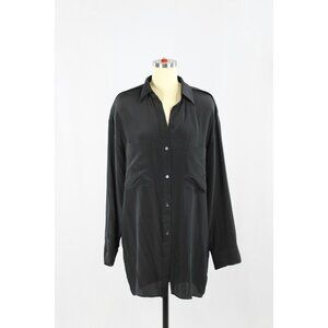 Aritzia BABATON 1-01 Black Silk Crepe Button Up Shirt Shirt Dress, Size S